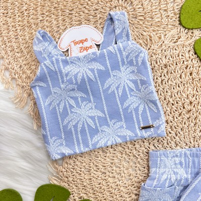 Conj. Cropped e Short Coqueiros - Azul Claro